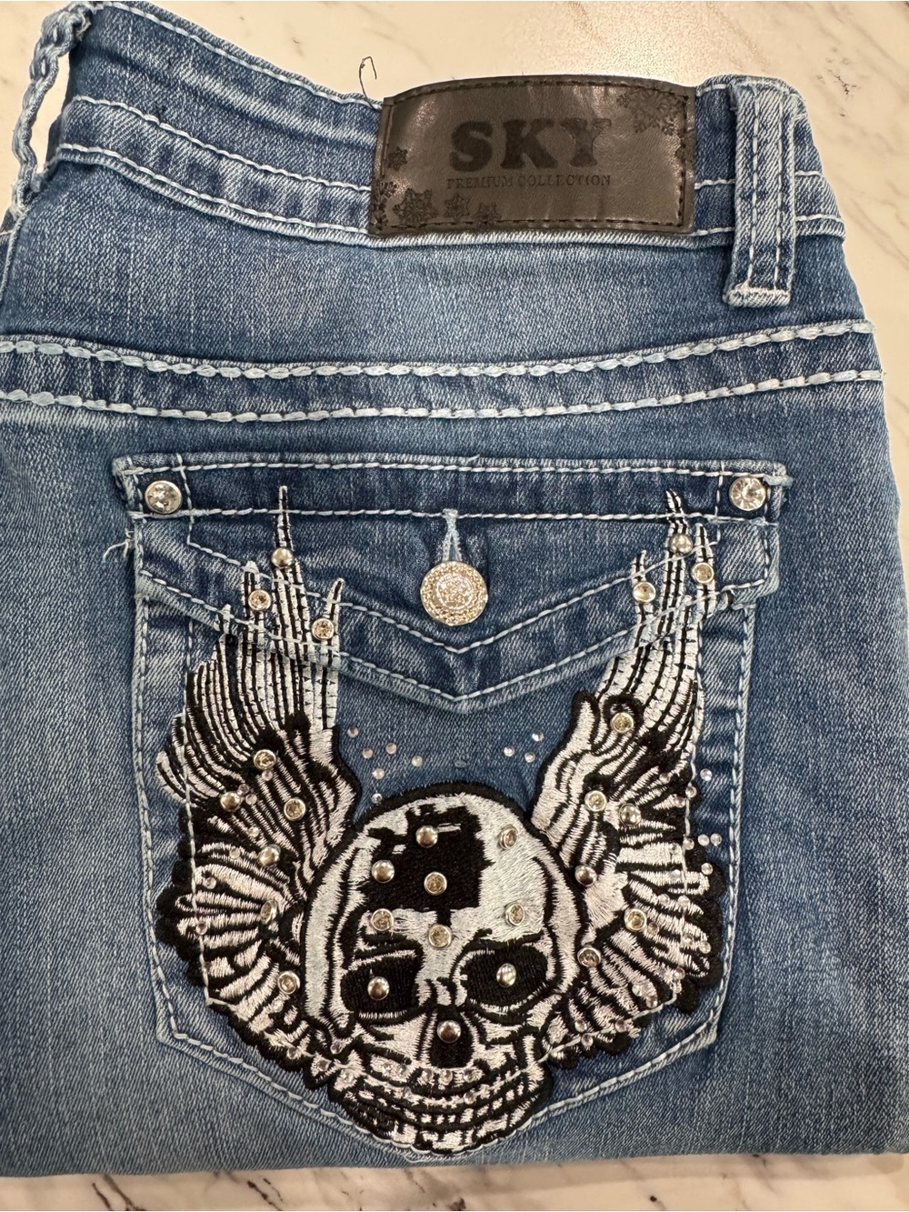 SKYPremium Collection Women's Jeans Size 15/16 Flare Leg High Rise Blue Denim - Picture 13 of 14
